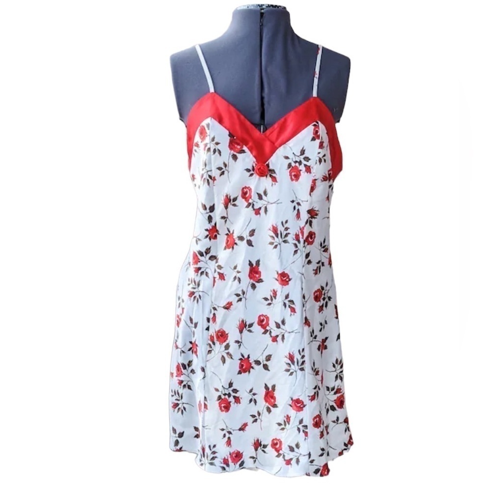 Vintage Y2K Coquette Satin Rose Print Slip Dress - Picture 2 of 12